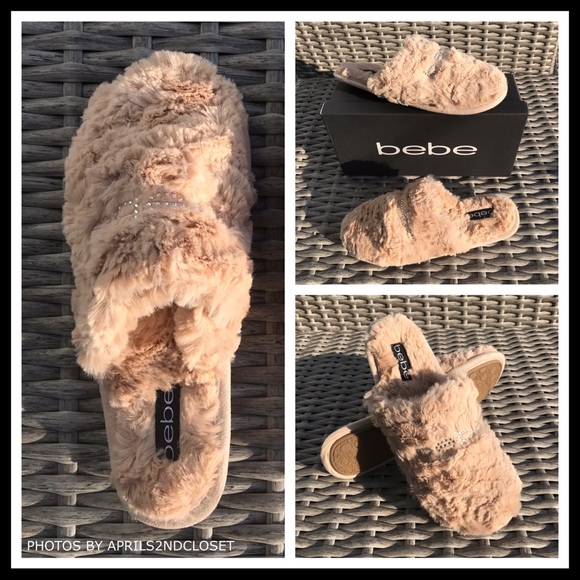 BEBE COZY PLUSH CRYSTAL EMBELLISHED SLIPPERS - Picture 4 of 8